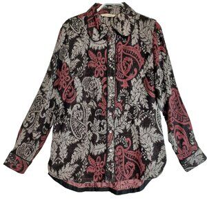 Soft Surroundings Shirt Blouse Chatham Top Textured Tapestry Paisley Button Up